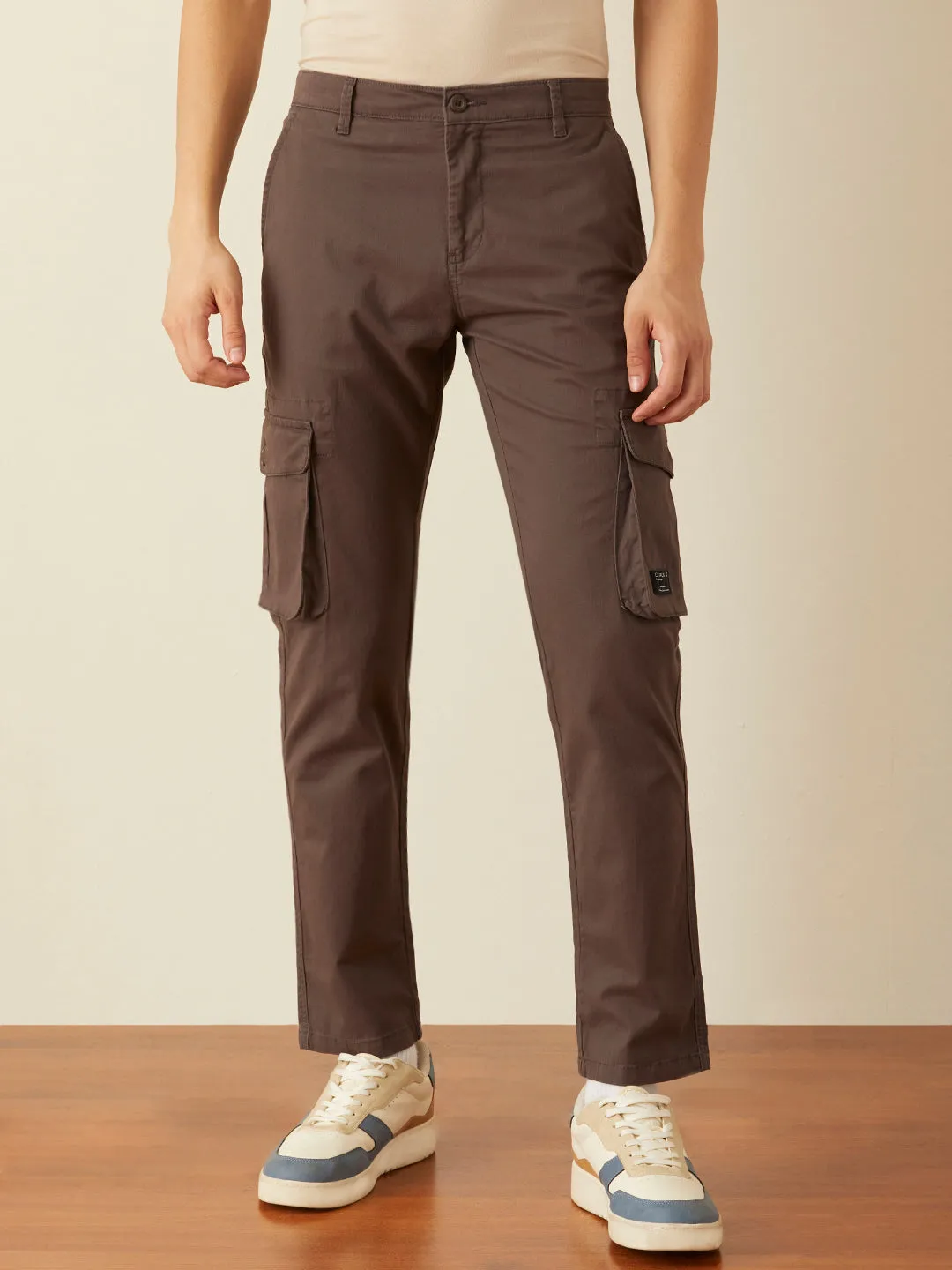 Brown Plain Cargo Pants