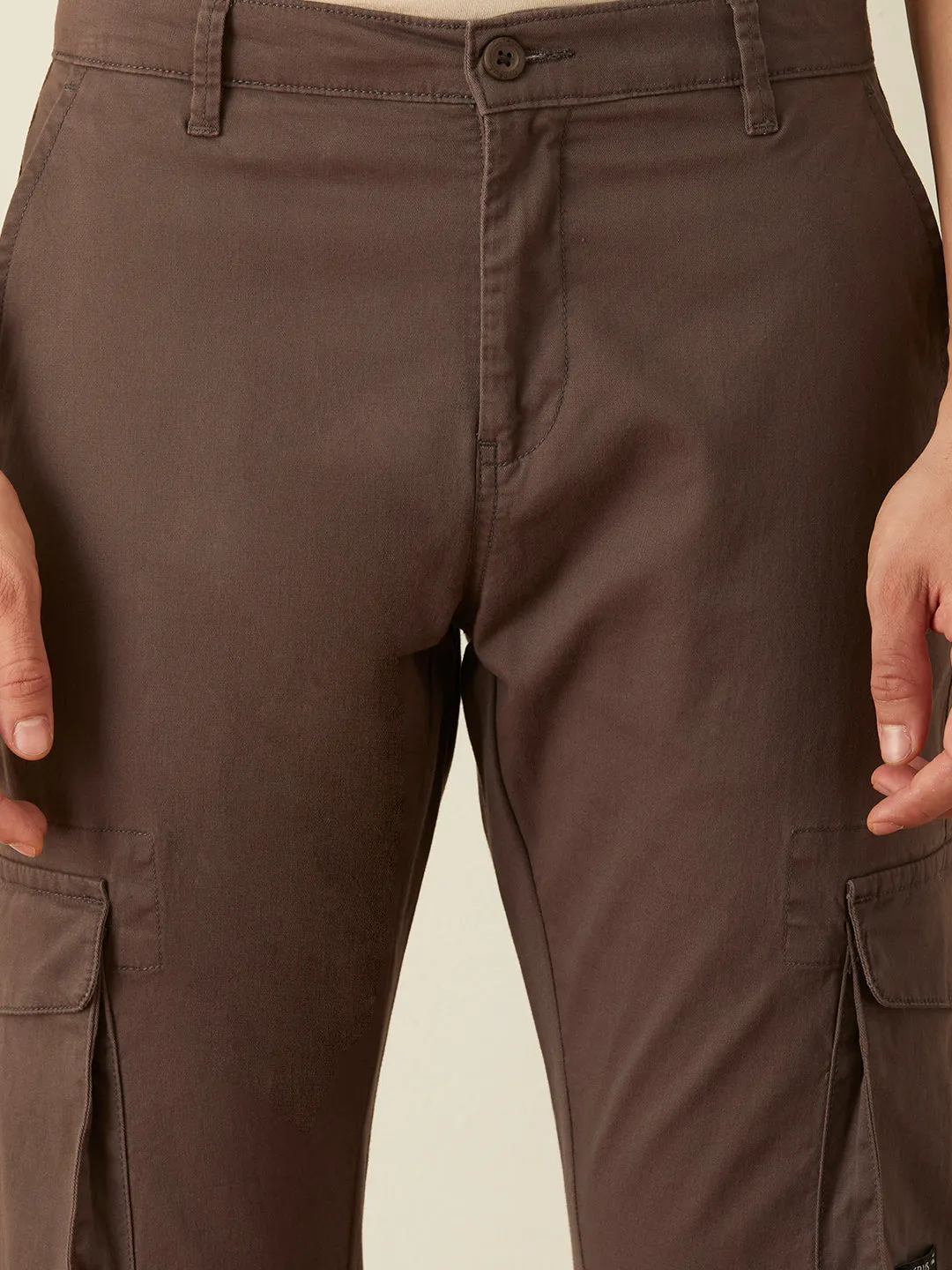 Brown Plain Cargo Pants