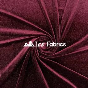 Burgundy Shiny Glitter Stretch Velvet Fabric | Spandex Fabric