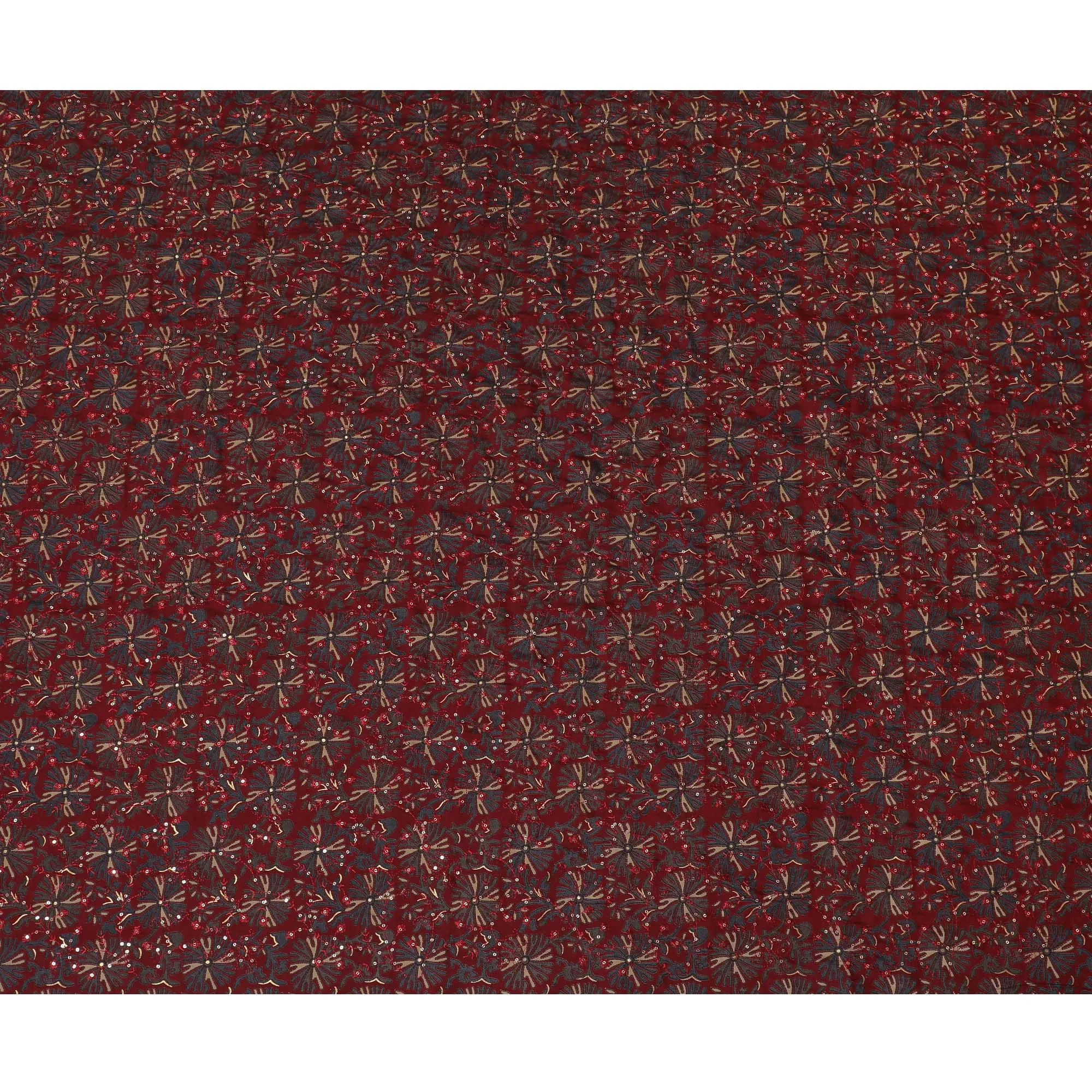 Burgundy Starlight Embroidery Cotton Blend Fabric - 110cm Width-D18959