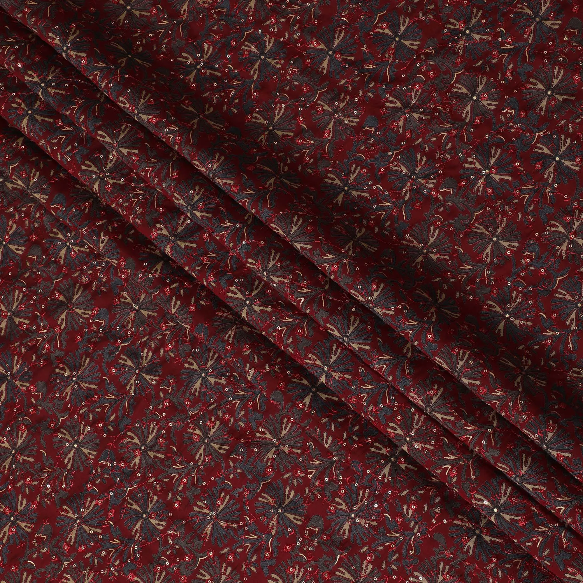 Burgundy Starlight Embroidery Cotton Blend Fabric - 110cm Width-D18959