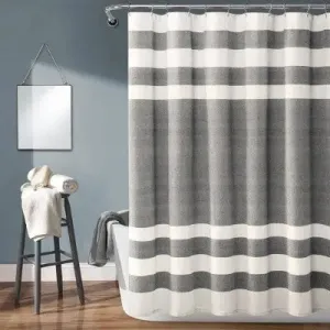 Cape Cod Stripe Yarn Dyed Cotton Shower Curtain Gray/White - Lush Décor