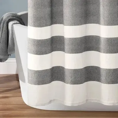 Cape Cod Stripe Yarn Dyed Cotton Shower Curtain Gray/White - Lush Décor