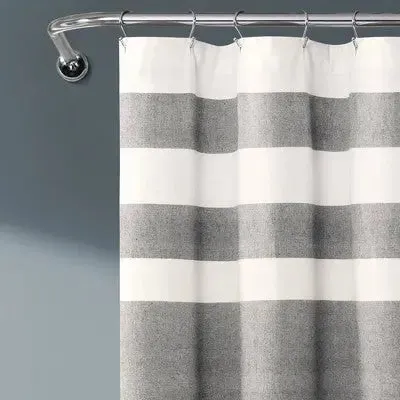 Cape Cod Stripe Yarn Dyed Cotton Shower Curtain Gray/White - Lush Décor