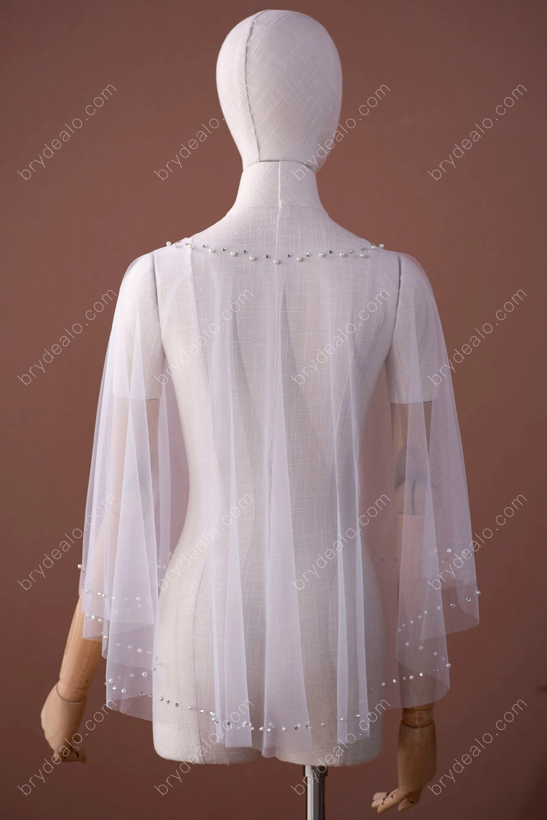 Captivating Rhinestones Pearls Bridal Cape