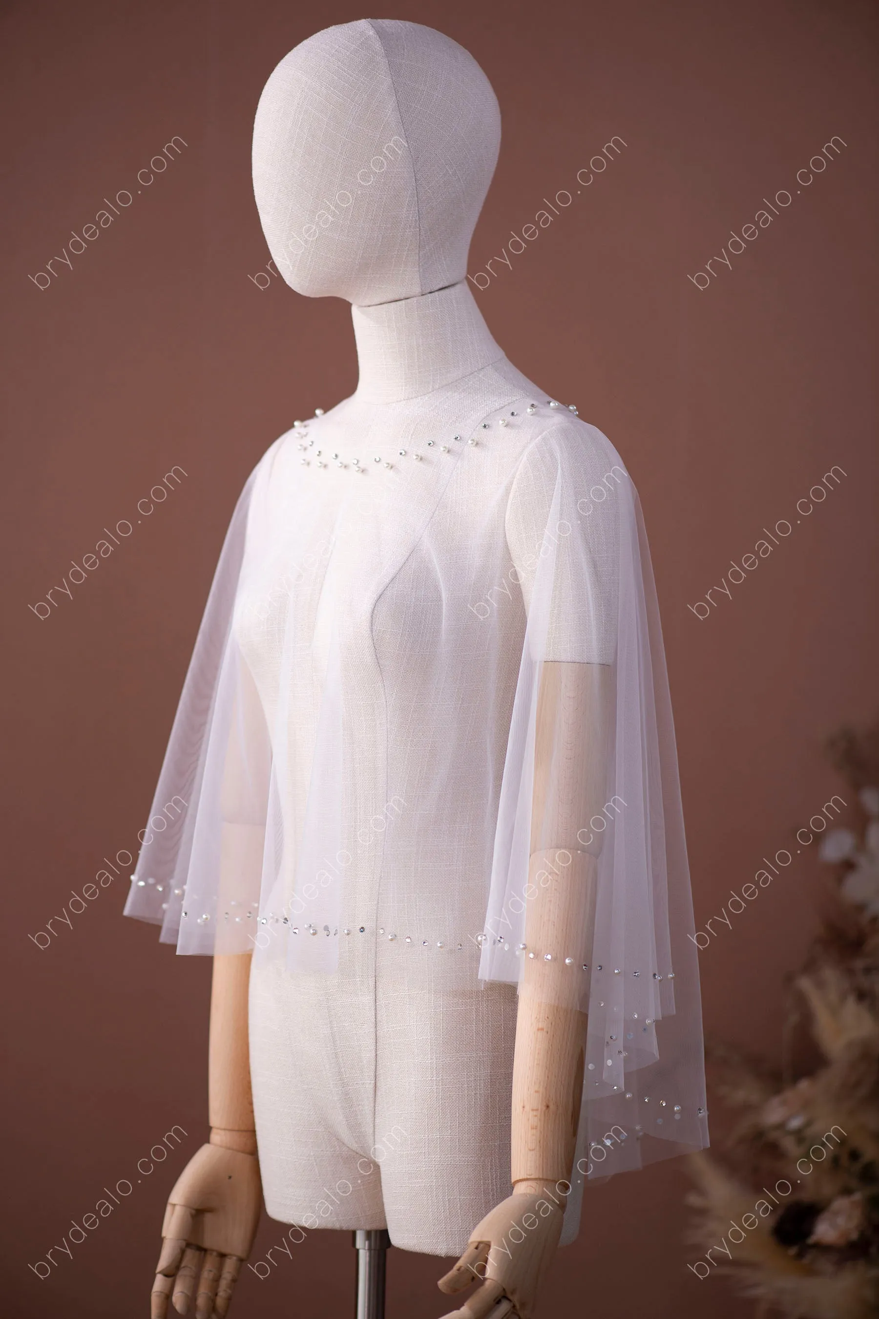 Captivating Rhinestones Pearls Bridal Cape