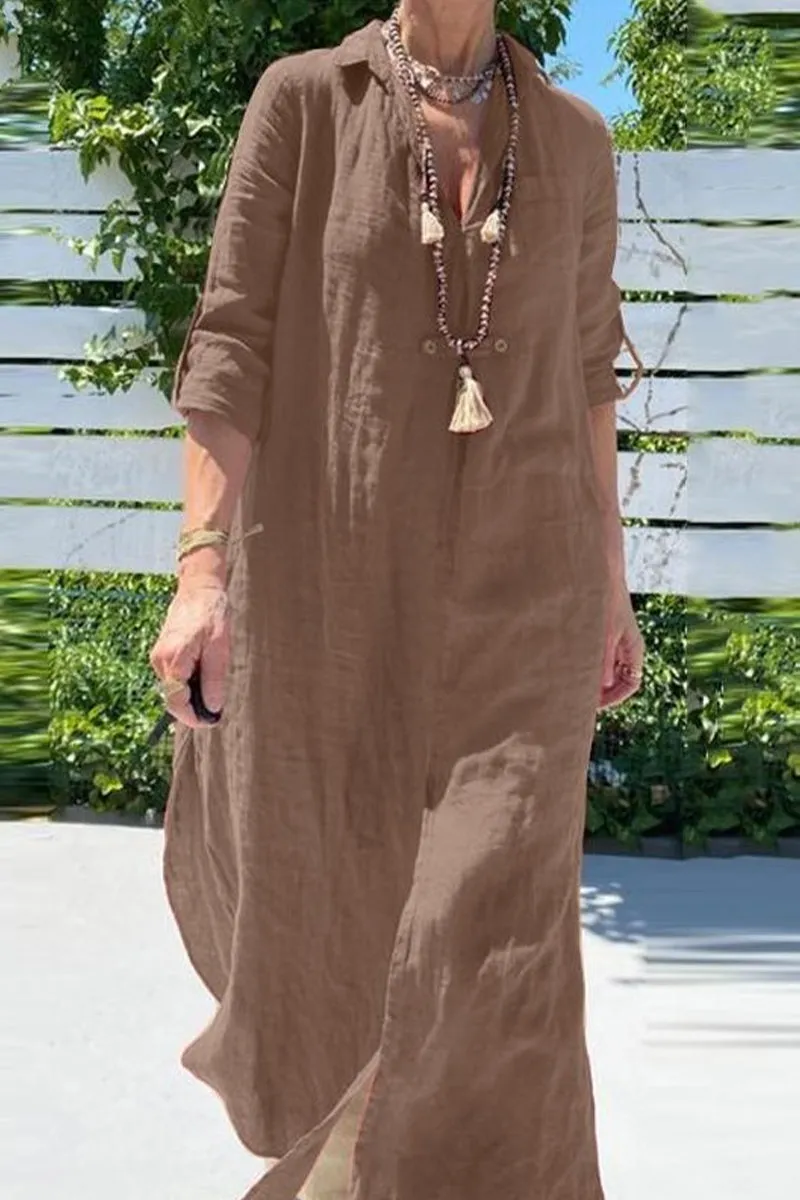 Casual Solid Turndown Collar Shirt Dress Dresses