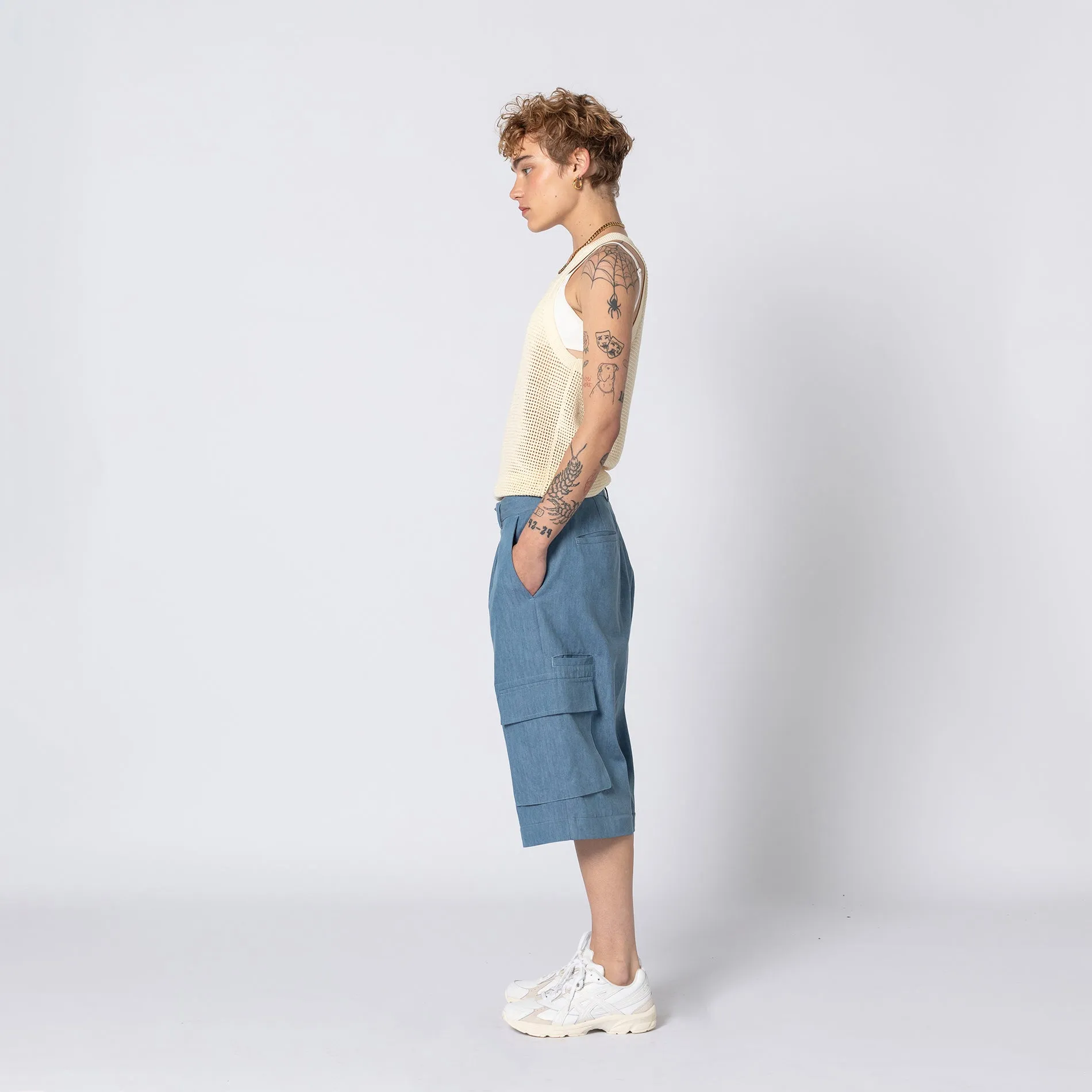 CHAMBRAY CARGO ZIP PANT