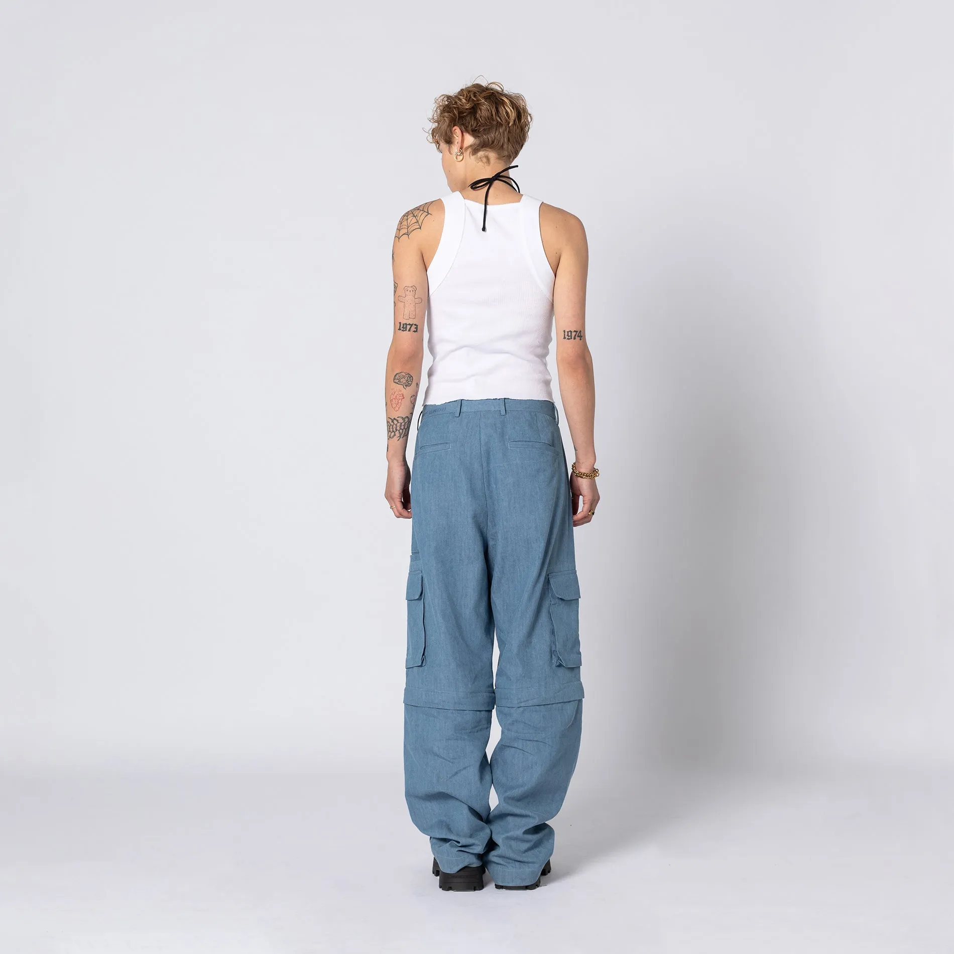 CHAMBRAY CARGO ZIP PANT