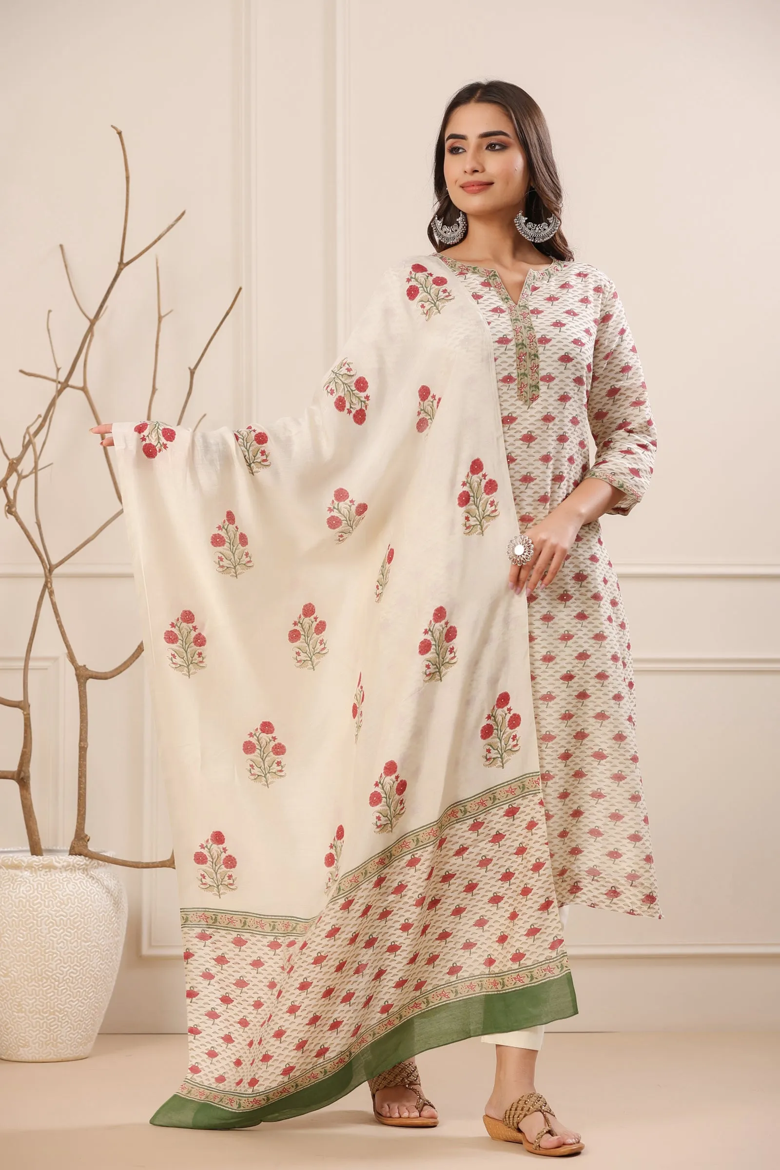 Chandani Heena Chanderi Hand Block Printed Dupatta