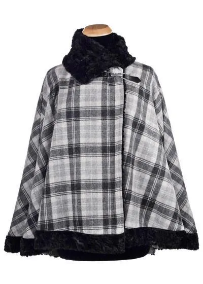 Classic Cape, Reversible - Wool Plaid with Cuddly Faux Fur (Daybreak Only!)