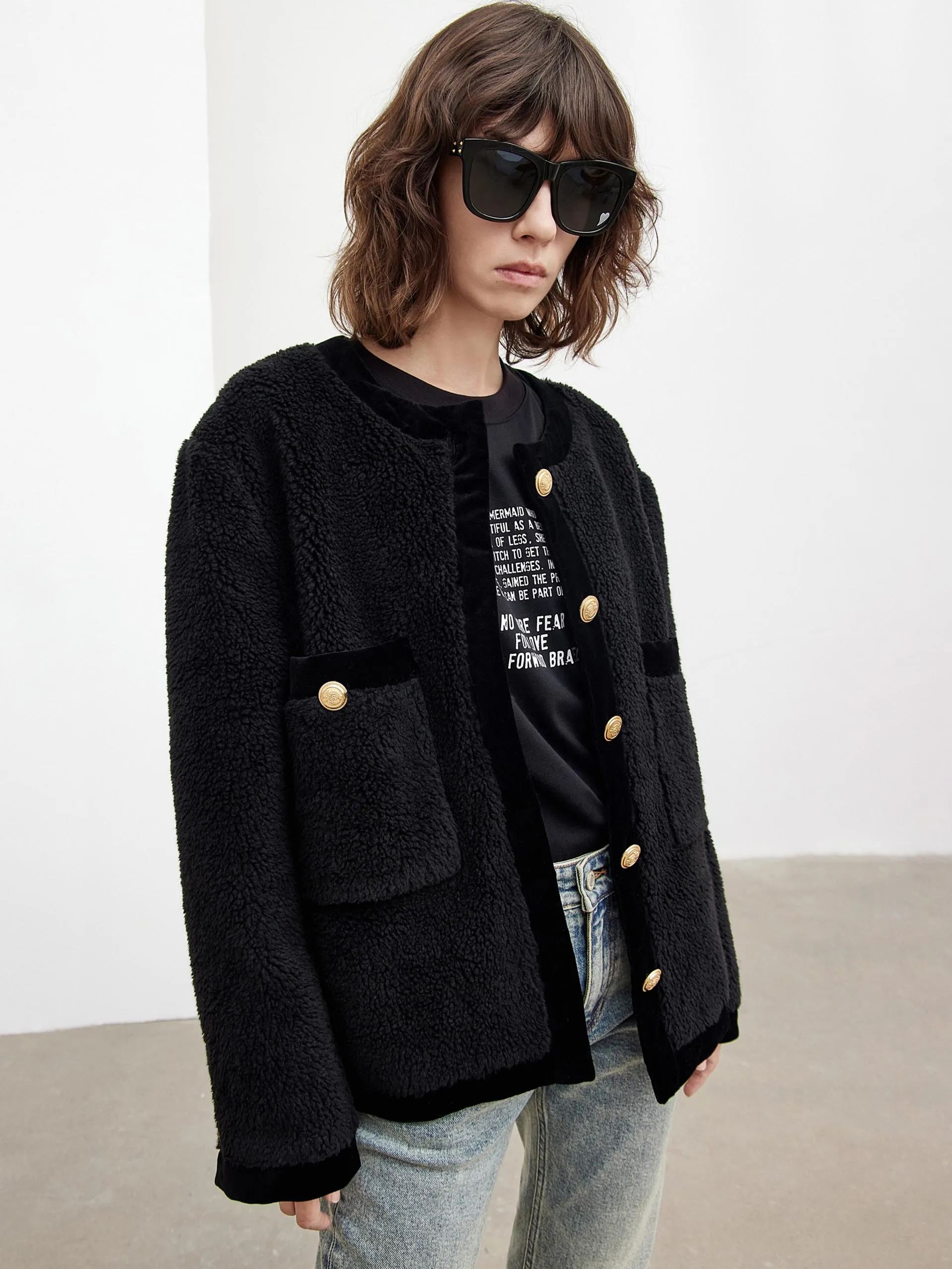 Contrast Textured Collarless Jacket