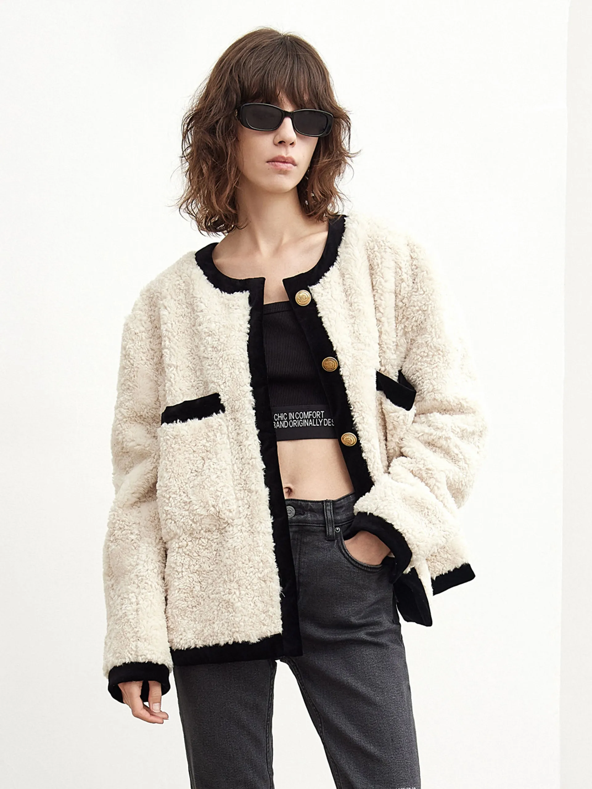 Contrast Textured Collarless Jacket