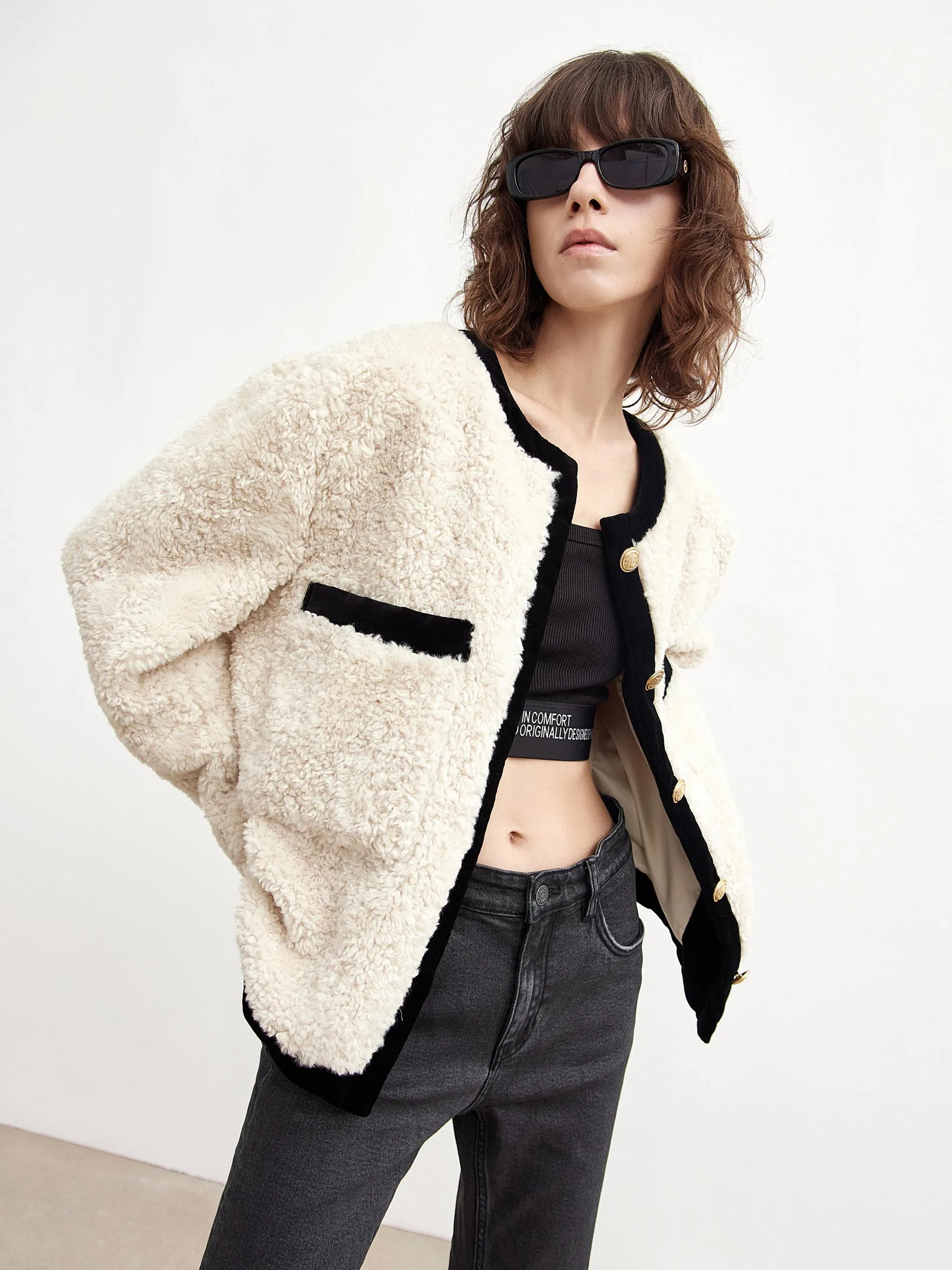 Contrast Textured Collarless Jacket