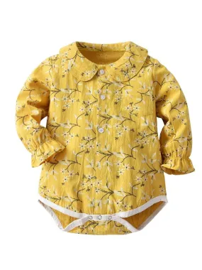 Cotton Cute Floral Onesie Peter Pan Collar Baby Girl Romper Ruffled Cuff