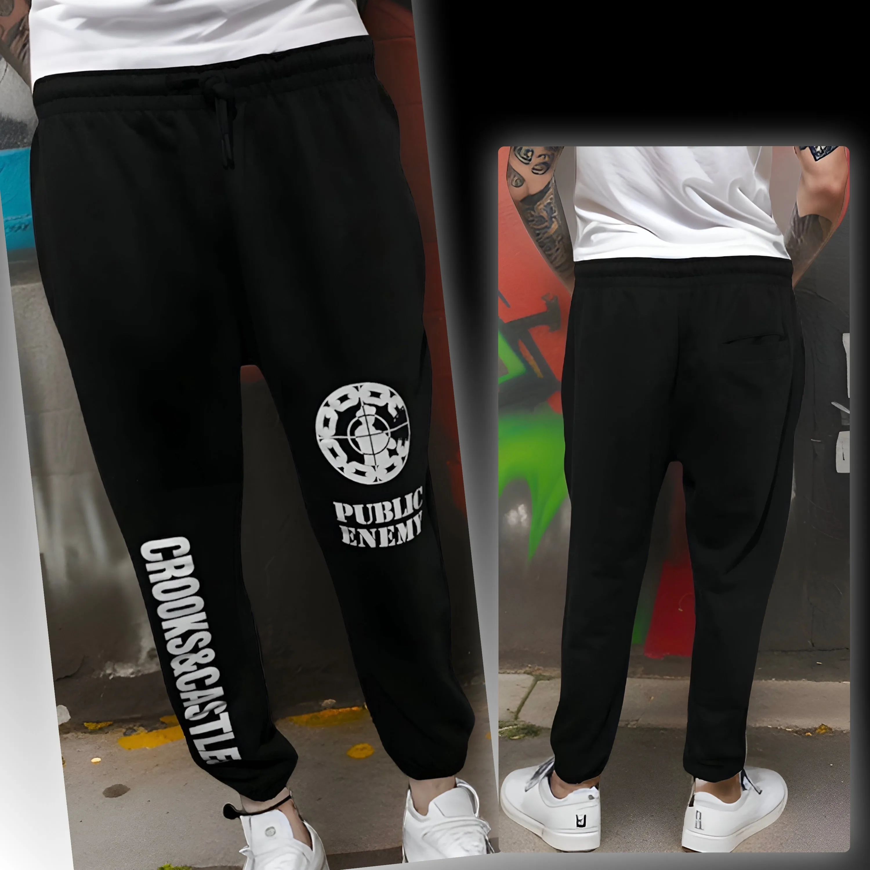 ^CROOKS & CASTLES^ (BLACK) ~PUBLIC ENEMY~ SWEATPANTS FOR MEN