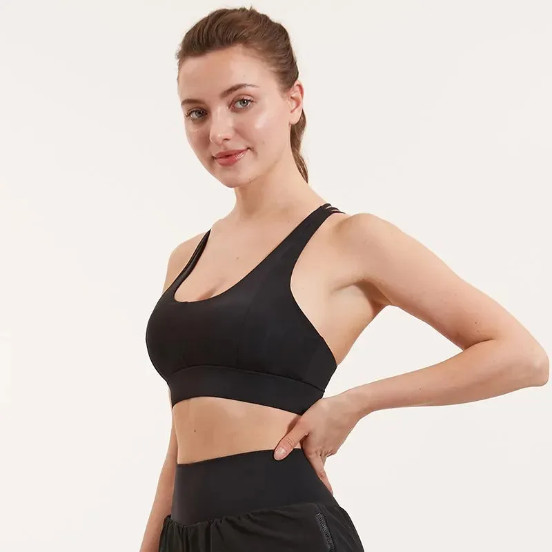 Cross Back Yoga Top with Push Up Support - Gym Workout Crop Top - Breathable Sports Bra