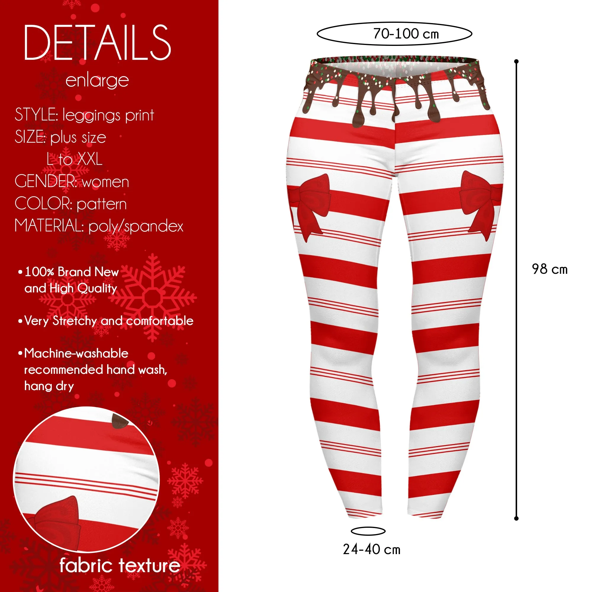 Curve Leggings (14-18 UK Size) - Sweet Candy Cane