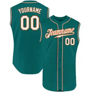 Custom Aqua White-Orange Authentic Sleeveless Baseball Jersey