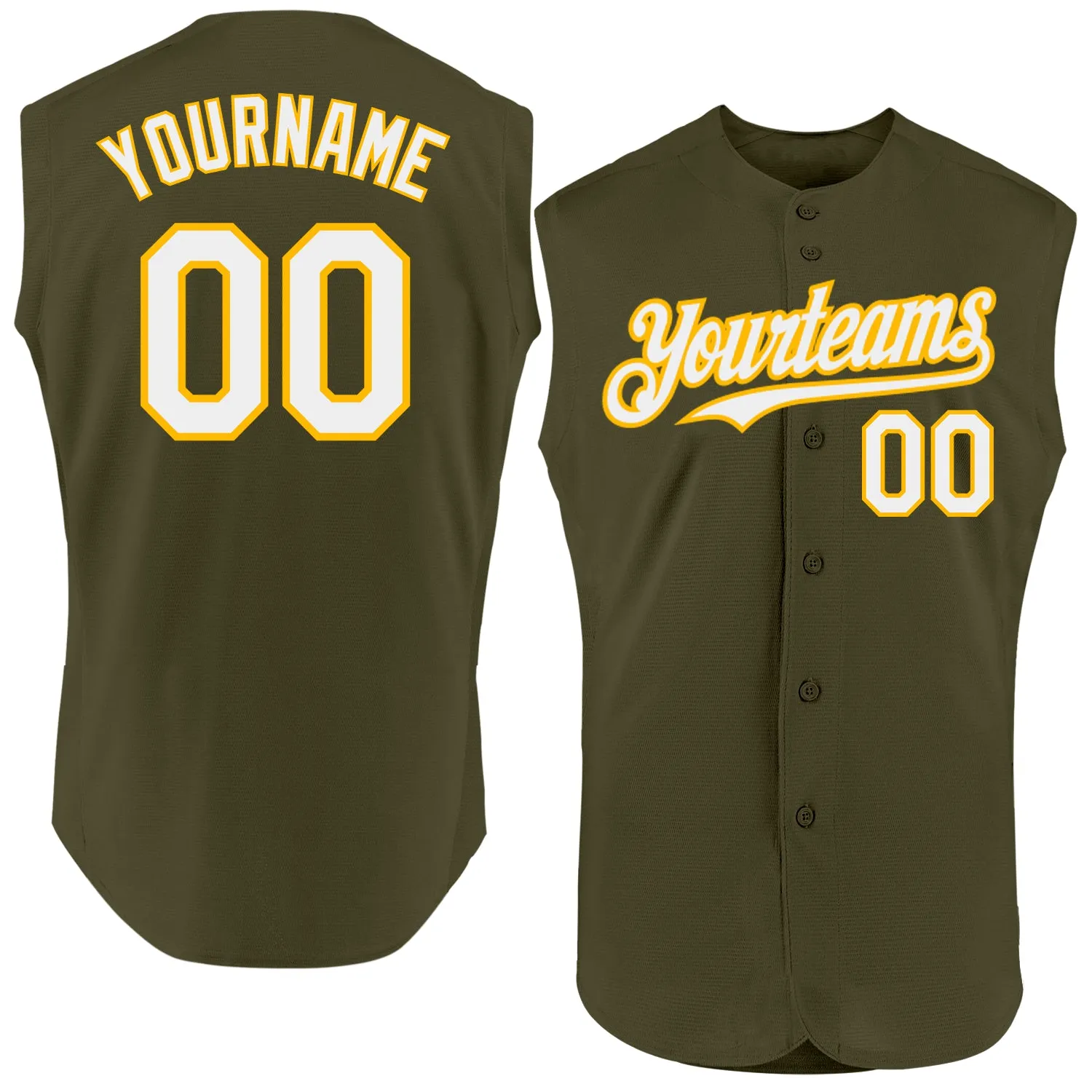 Custom Olive White-Gold Authentic Sleeveless Salute To Service Baseball Jersey