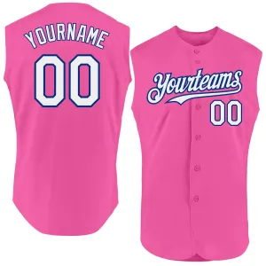 Custom Pink White-Royal Authentic Sleeveless Baseball Jersey