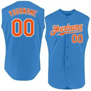 Custom Powder Blue Orange-White Authentic Sleeveless Baseball Jersey