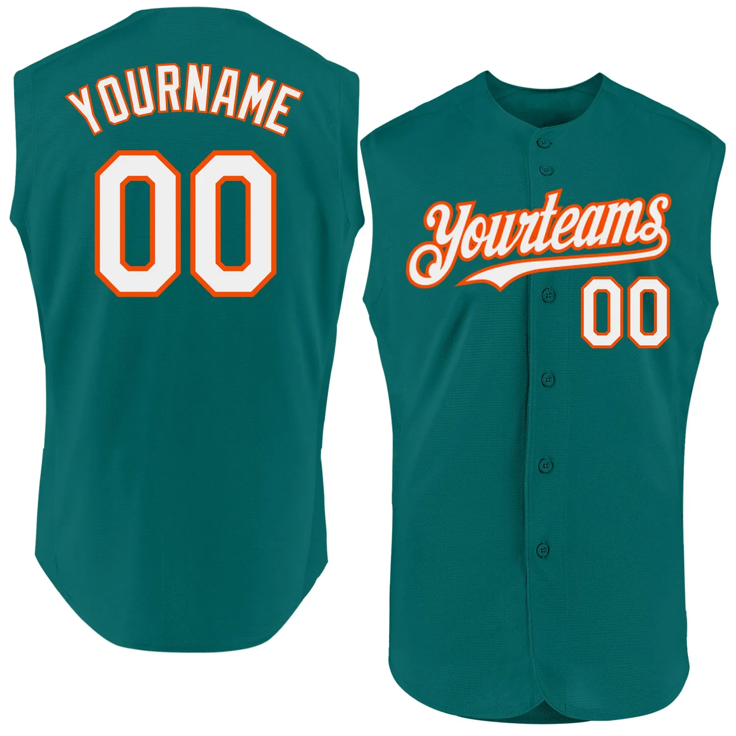 Custom Teal White-Orange Authentic Sleeveless Baseball Jersey