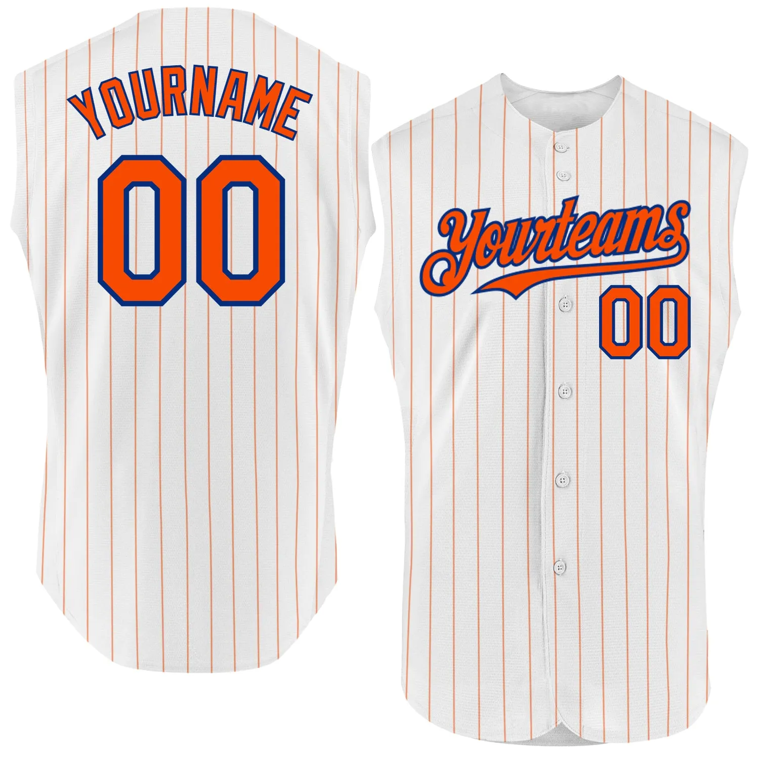 Custom White Orange Pinstripe Navy Authentic Sleeveless Baseball Jersey