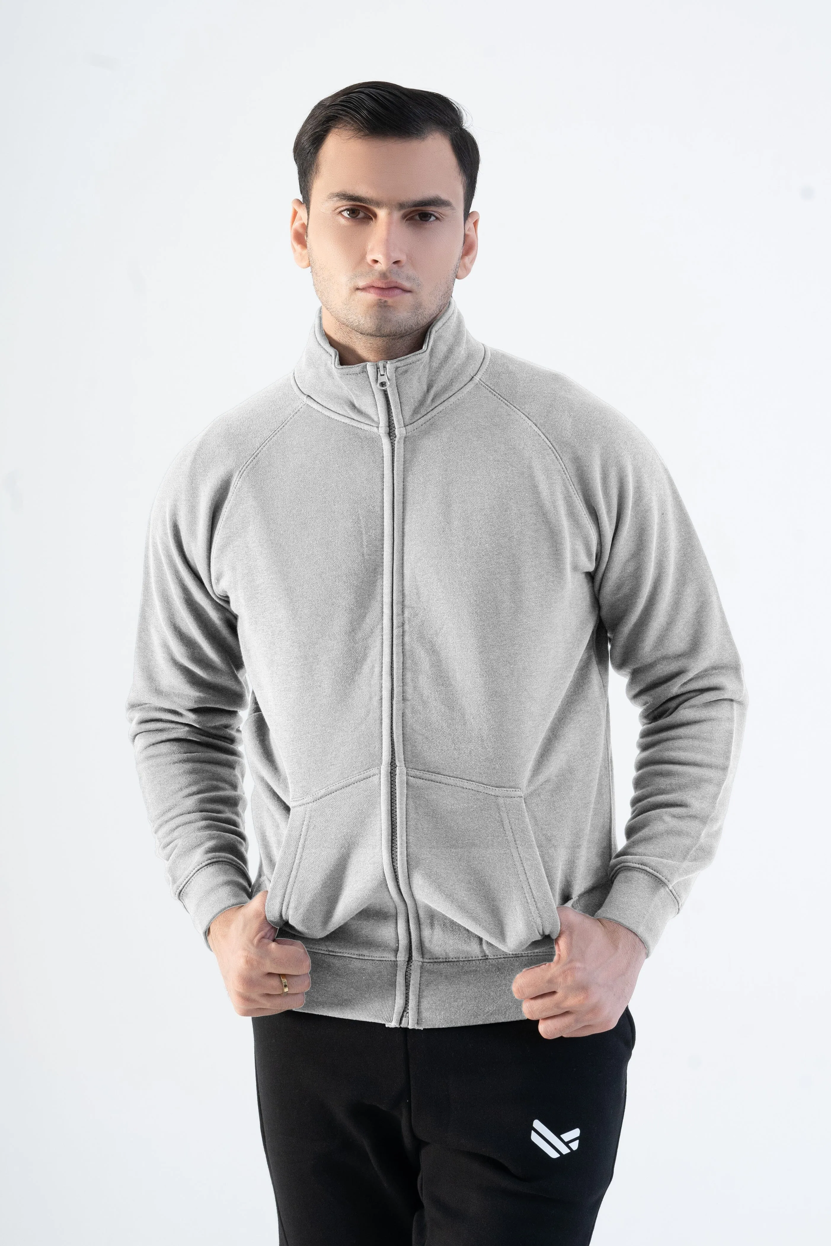 Cut Label Men's High Collar Fleece Zipper Jacket