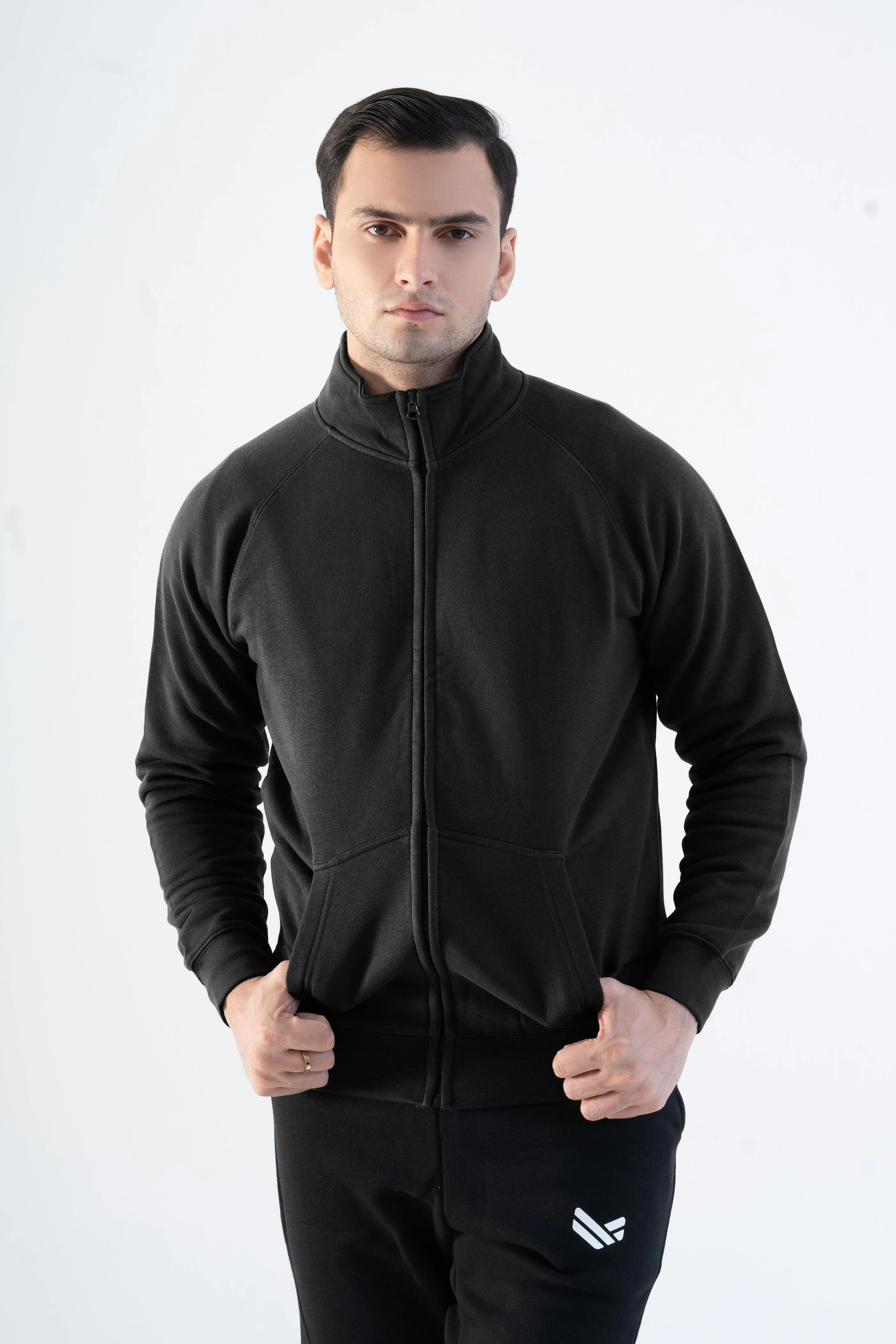 Cut Label Men's High Collar Fleece Zipper Jacket