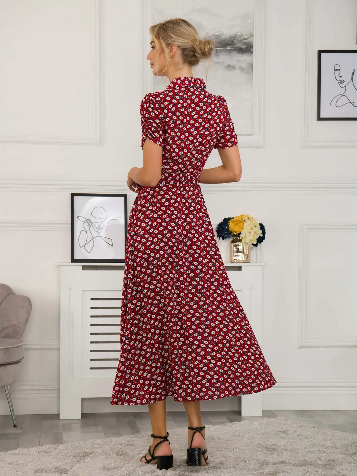 Danni Shirt Midi Dress, Red Floral