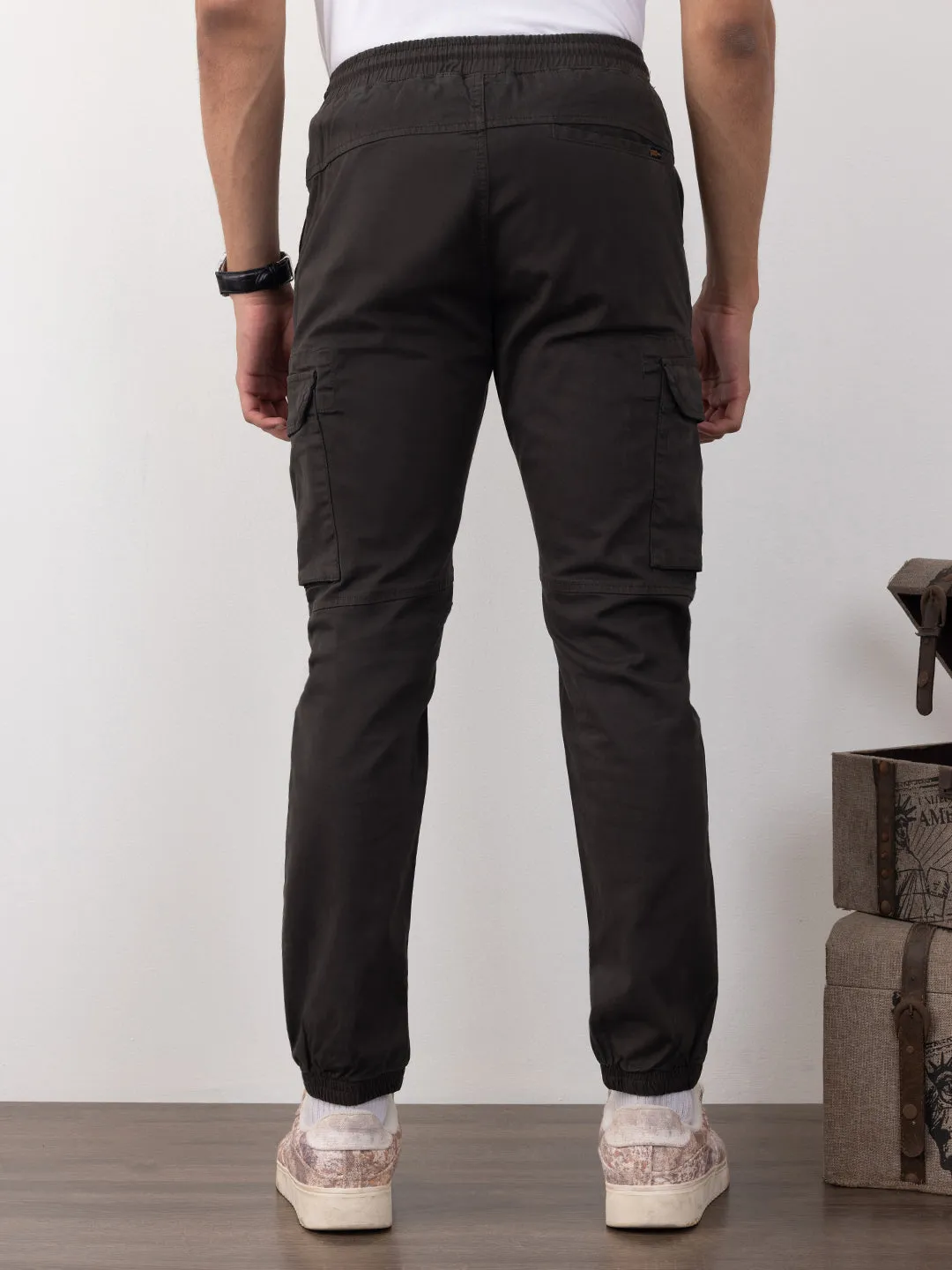 Dark Grey Plain Cargo Pants