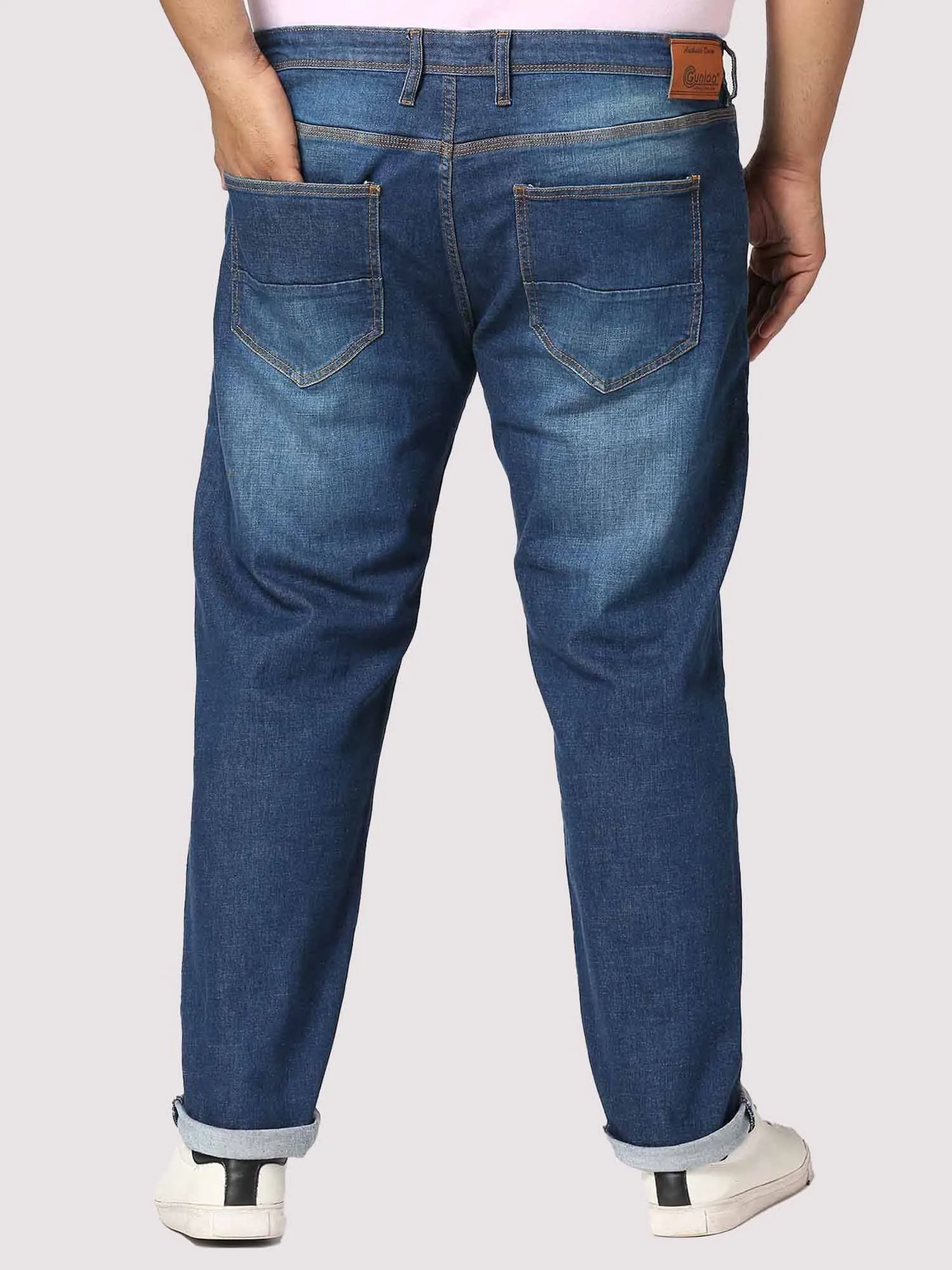 Deep Blue Distressed Stretchable Jeans Men's Plus Size