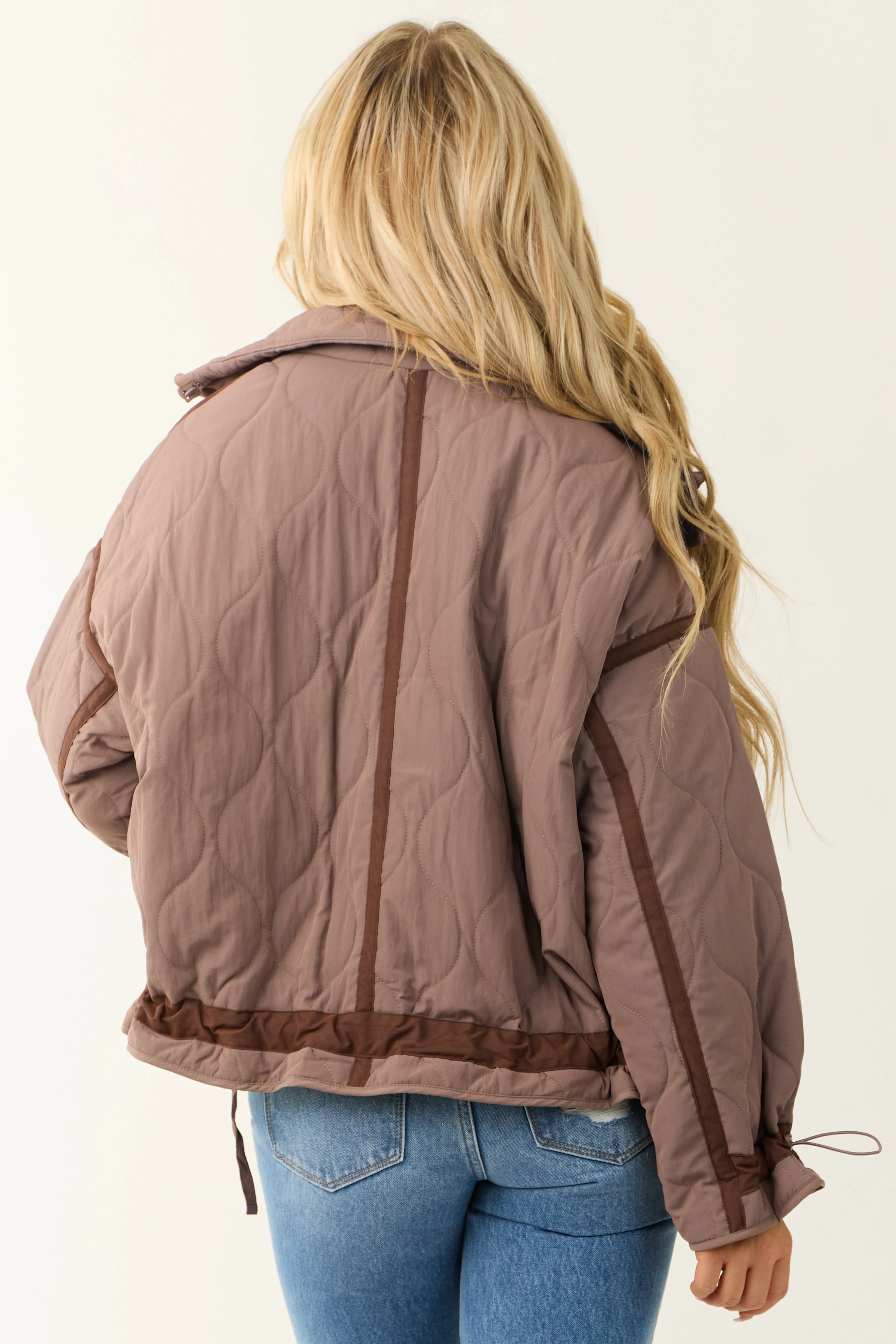 Deep Mauve Button Down Collared Puffer Jacket