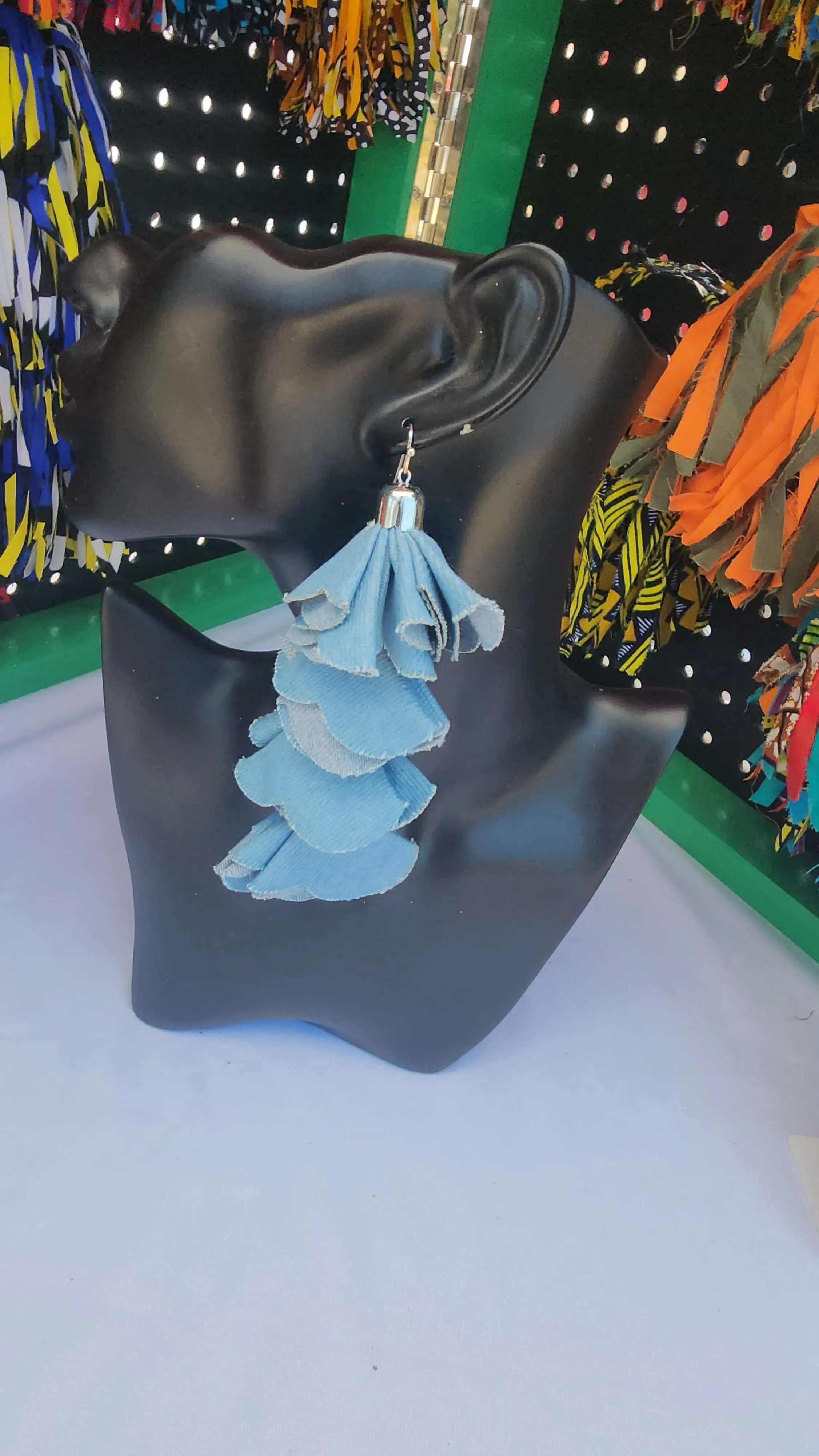 Denim Doll Tassel Earrings