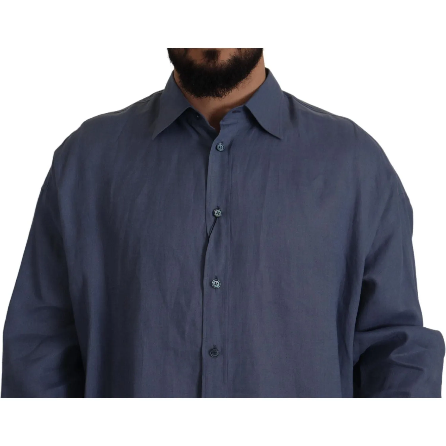 Dolce & Gabbana Elegant Dark Blue Linen Dress Shirt