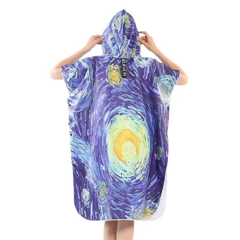 Double Sided Velvet Diving Beach Changing Robe Cape Printing Bath Towel For Swimming Adult Quick Dry Hooded Bathrobe