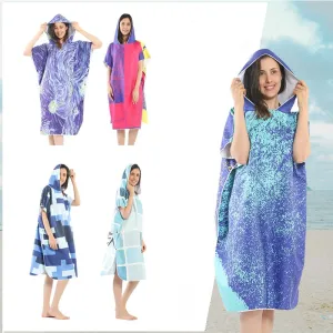 Double Sided Velvet Diving Beach Changing Robe Cape Printing Bath Towel For Swimming Adult Quick Dry Hooded Bathrobe