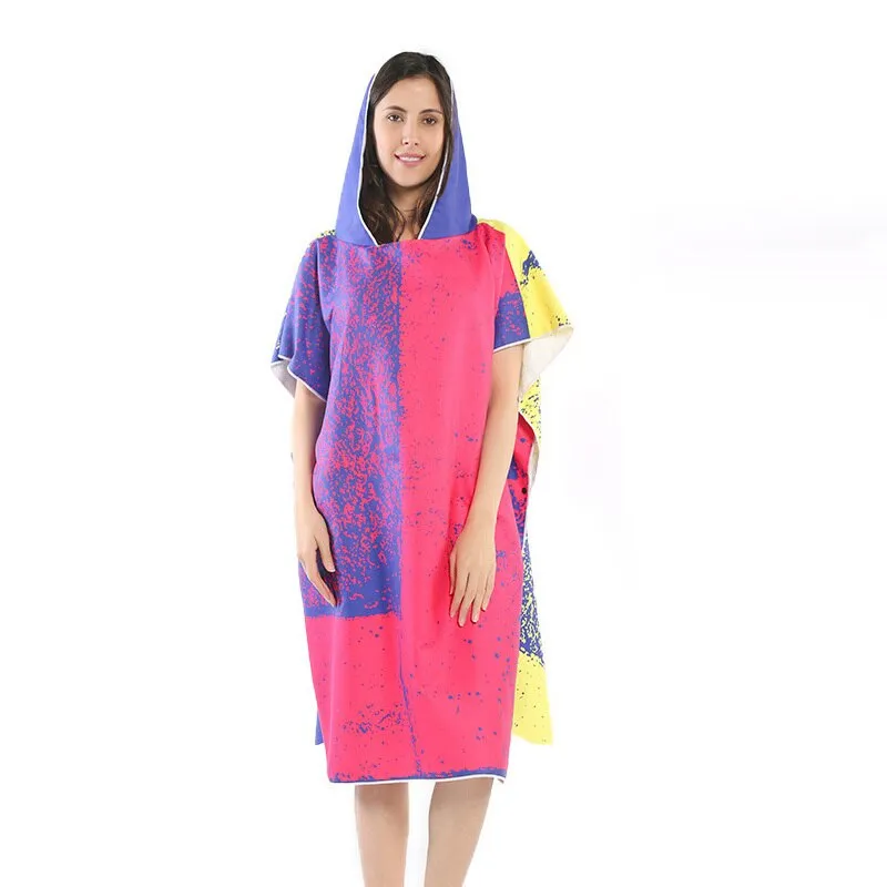 Double Sided Velvet Diving Beach Changing Robe Cape Printing Bath Towel For Swimming Adult Quick Dry Hooded Bathrobe