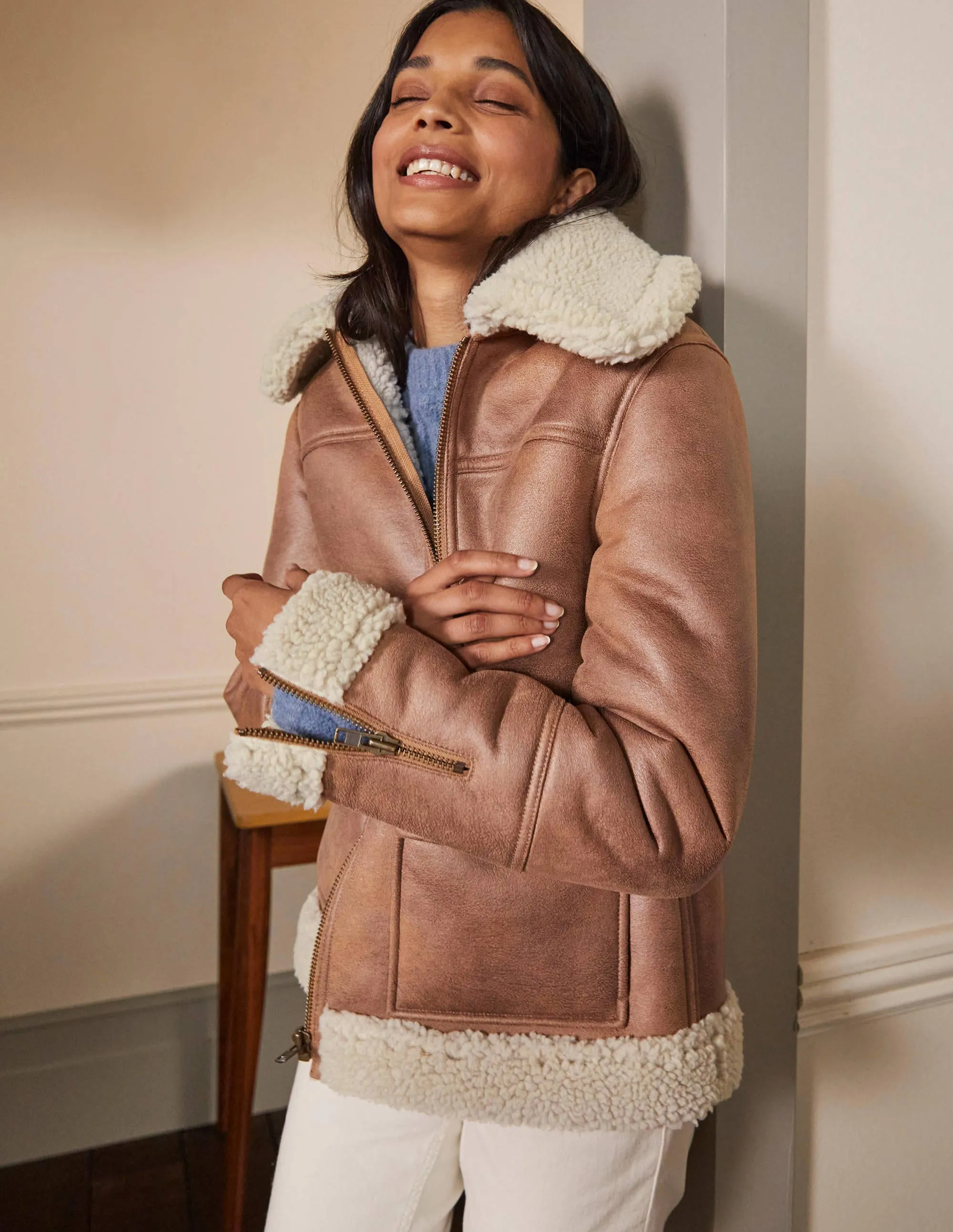 Dunmore Faux Shearling Jacket-Fudge