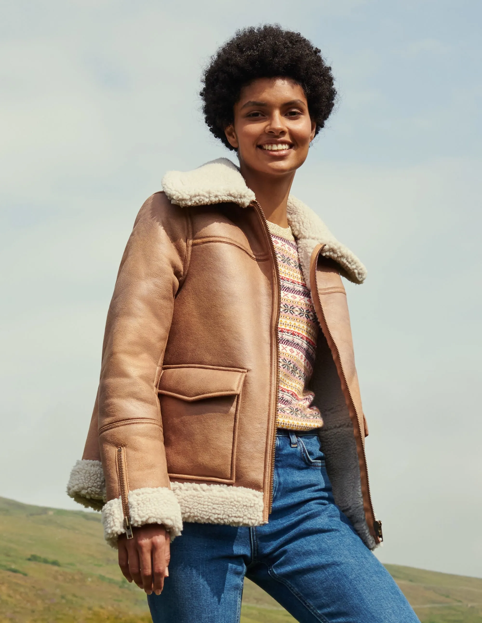 Dunmore Faux Shearling Jacket-Fudge