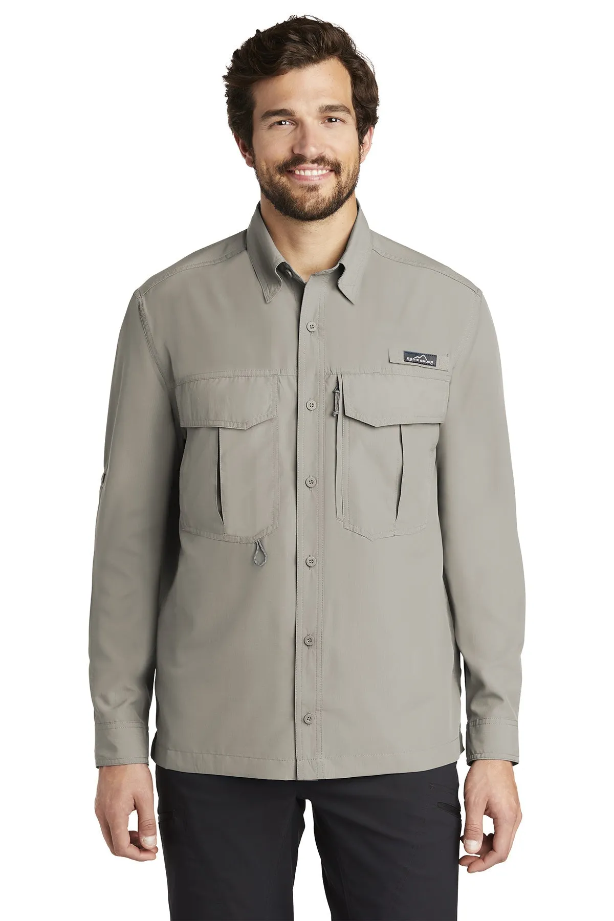 Eddie Bauer Long Sleeve Performance Branded Fishing Shirts, Driftwood