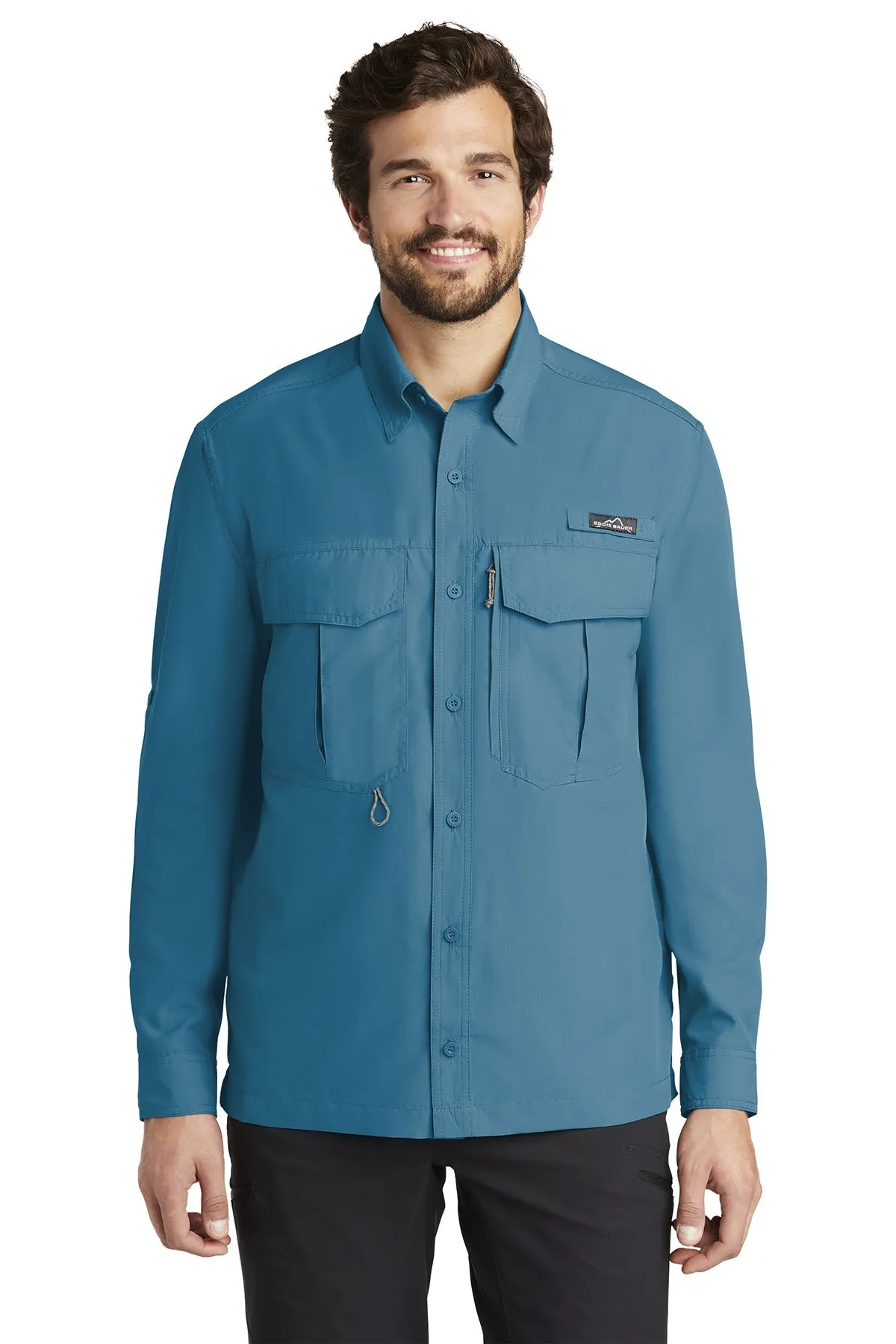 Eddie Bauer Long Sleeve Performance Branded Fishing Shirts, Gulf Teal