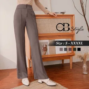 ELASTIC WAIST HIGH WAIST SLIM FLARED WIDE LEG PANTS