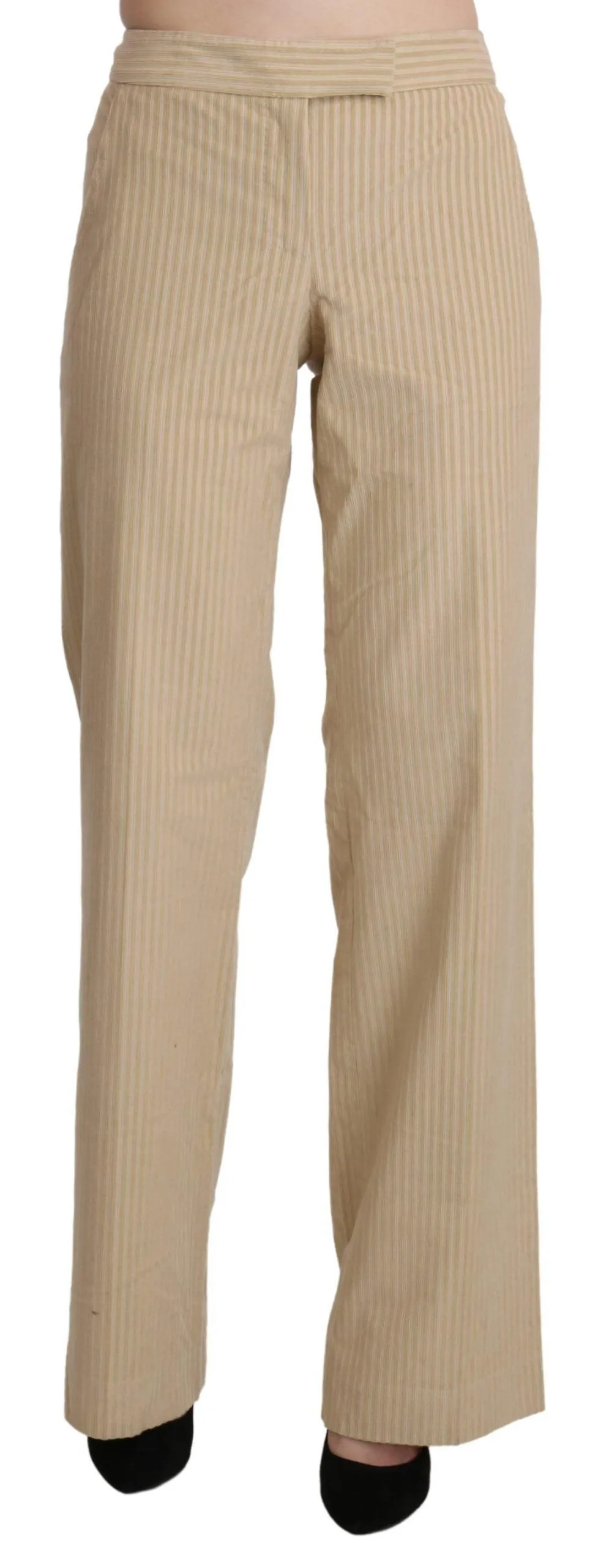 Ermanno Scervino Beige High Waist Flared Wide Leg Trouser Pants