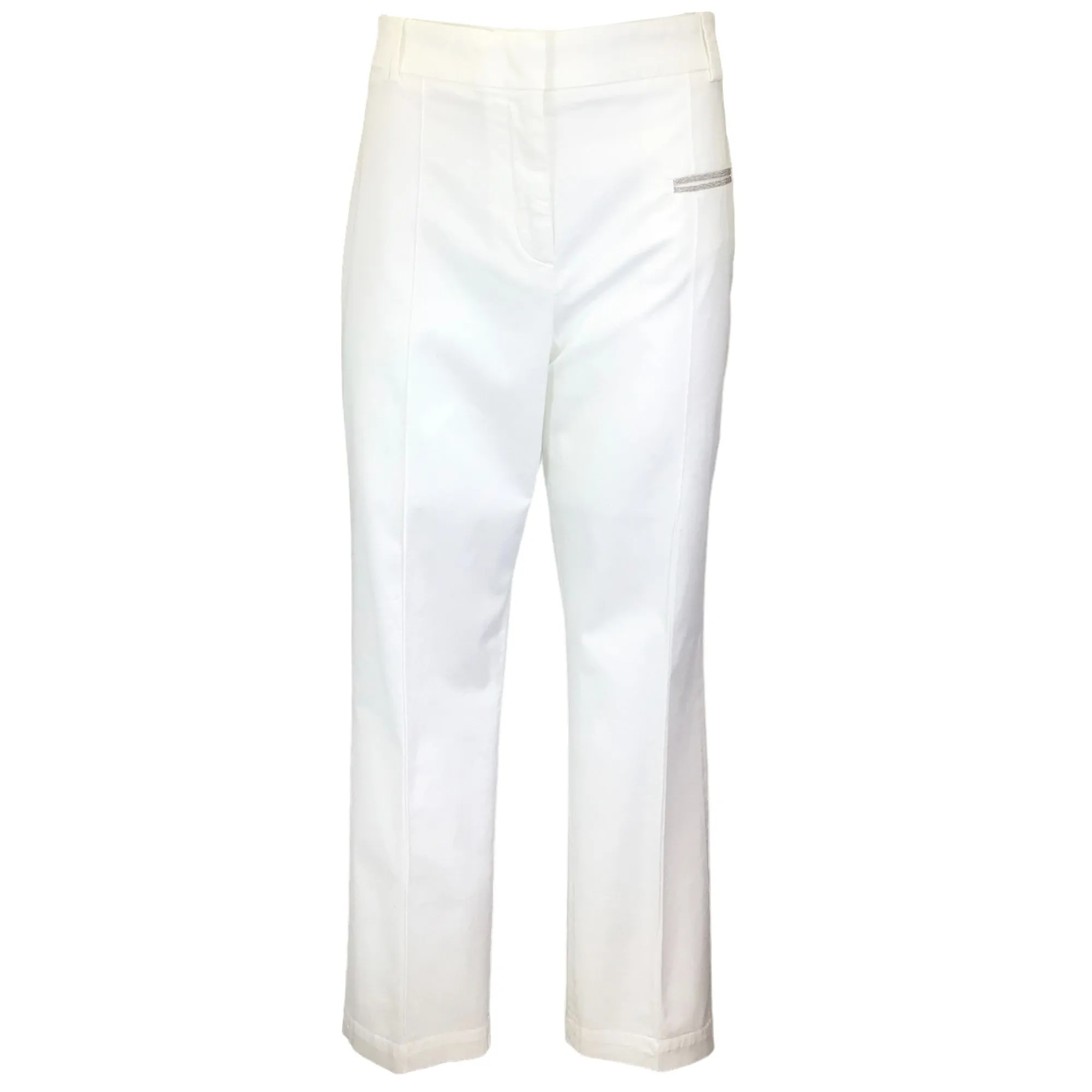 Fabiana Filippi White / Silver Monili Beaded Detail Cotton Pants