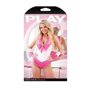 Fantasy Lingerie Play Cosplay With Me Sailor Costume Bodysuit With Snap Closure & Matching Arm Bands Pink M/L