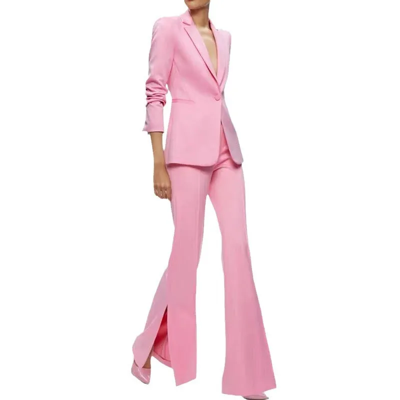 Fashionkova business casual outfits High-End Fashion Suit 2024 Professional Host Interview Split Flared Trousers Slim Two-Piece Suit