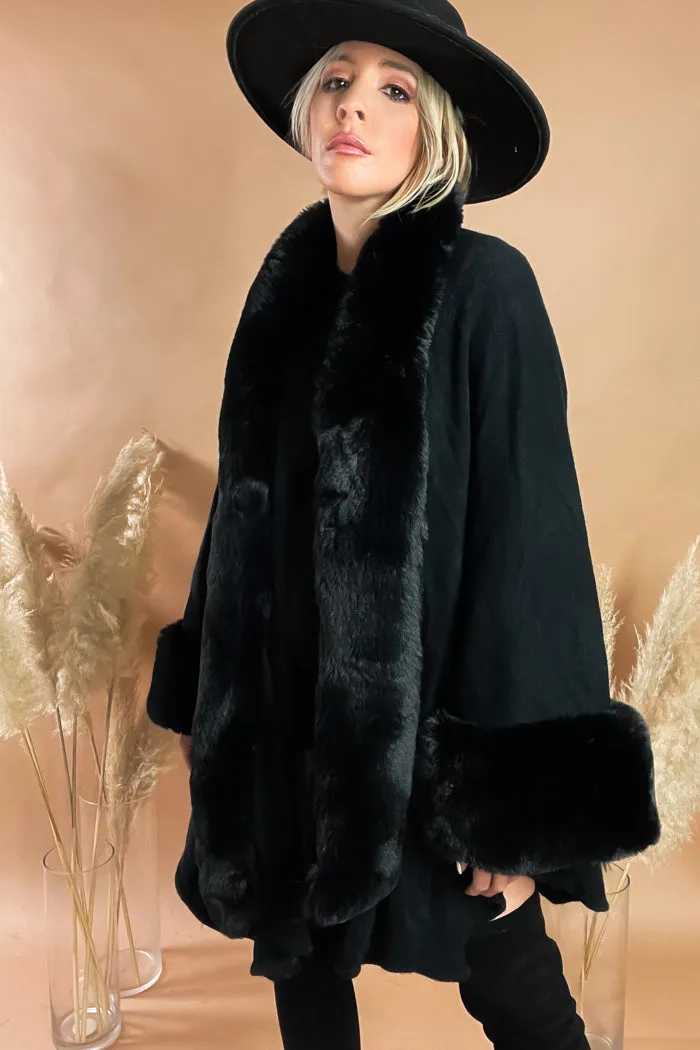 Faux Fur Cape - Black