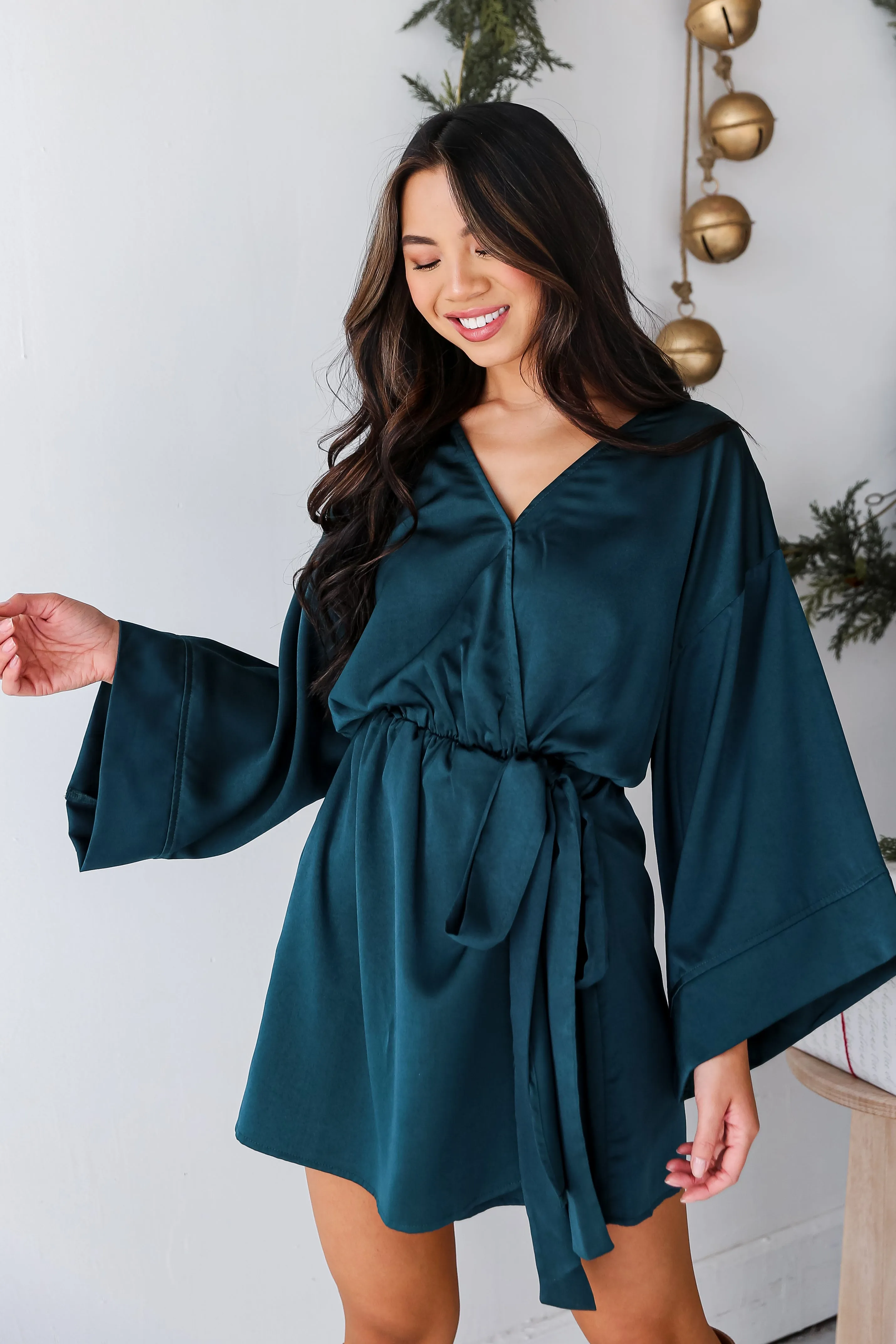 FINAL SALE - Superior Shine Hunter Green Satin Romper